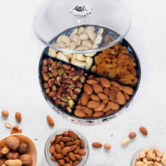 Silver Dry Fruit Box – 4-Section Round Multipurpose Gift | Tidy Table