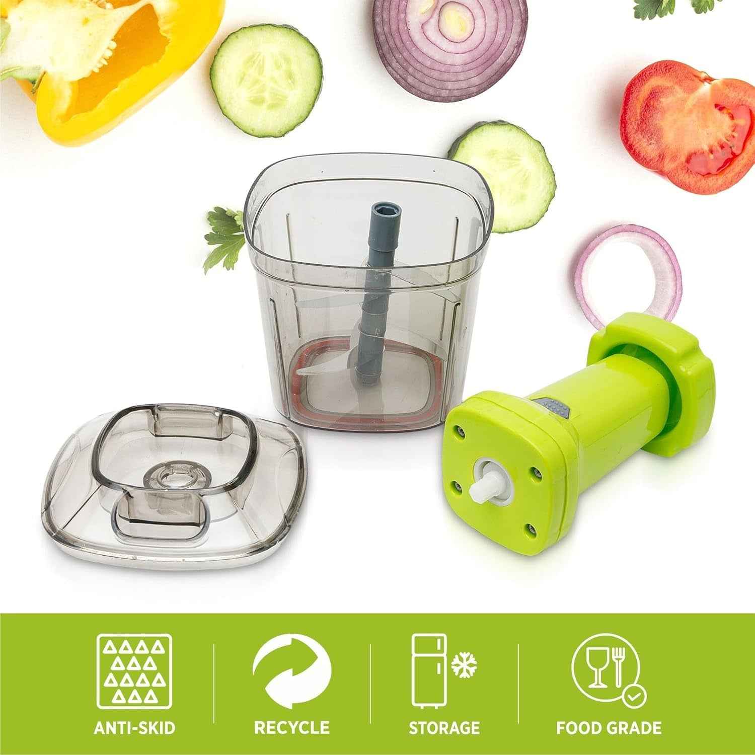 Manual Vegetable Chopper – 1100ML 2-in-1 Push Cutter | CookAura