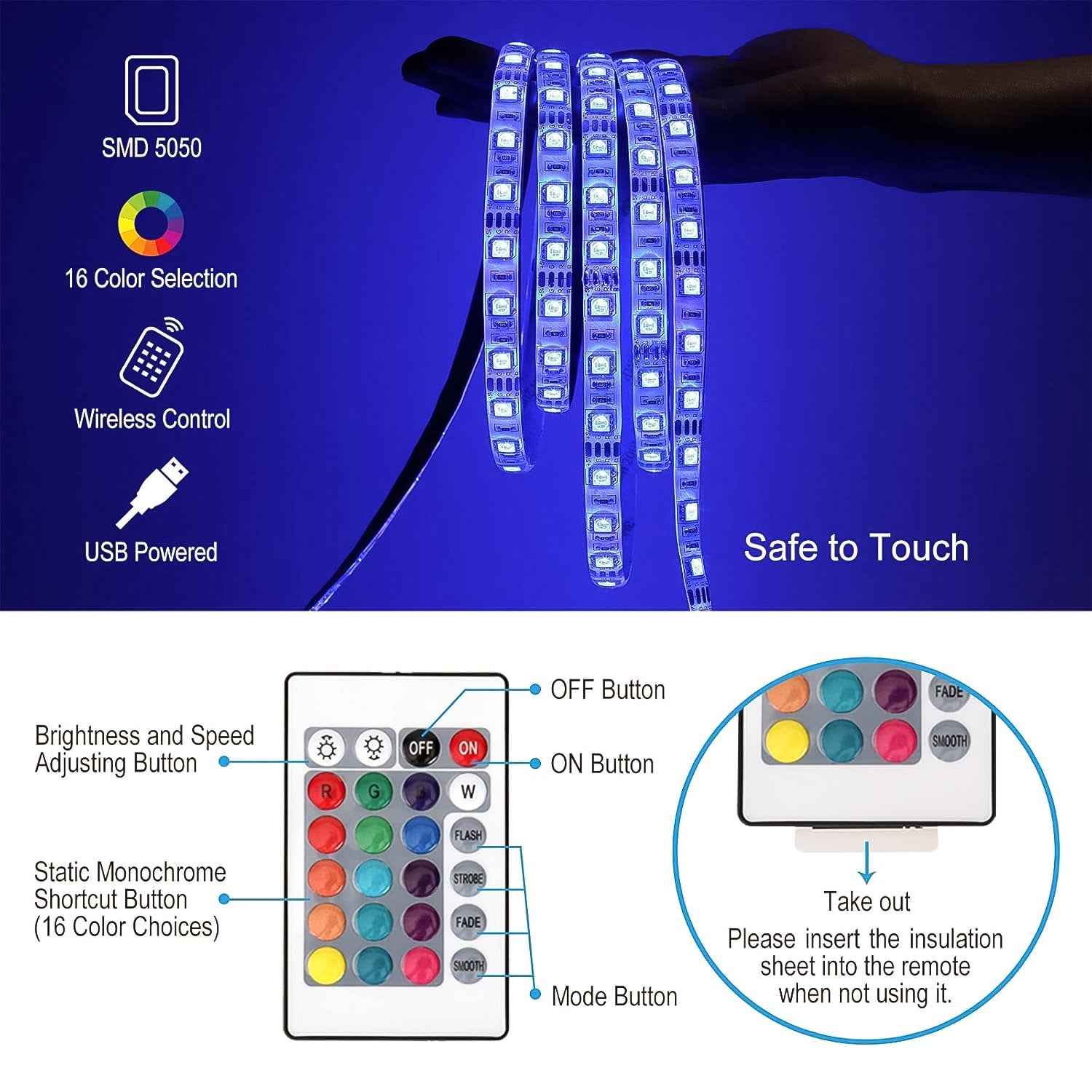 RGB LED Strip Lights – 3M Multi-Colour USB with Remote | Indo Glow