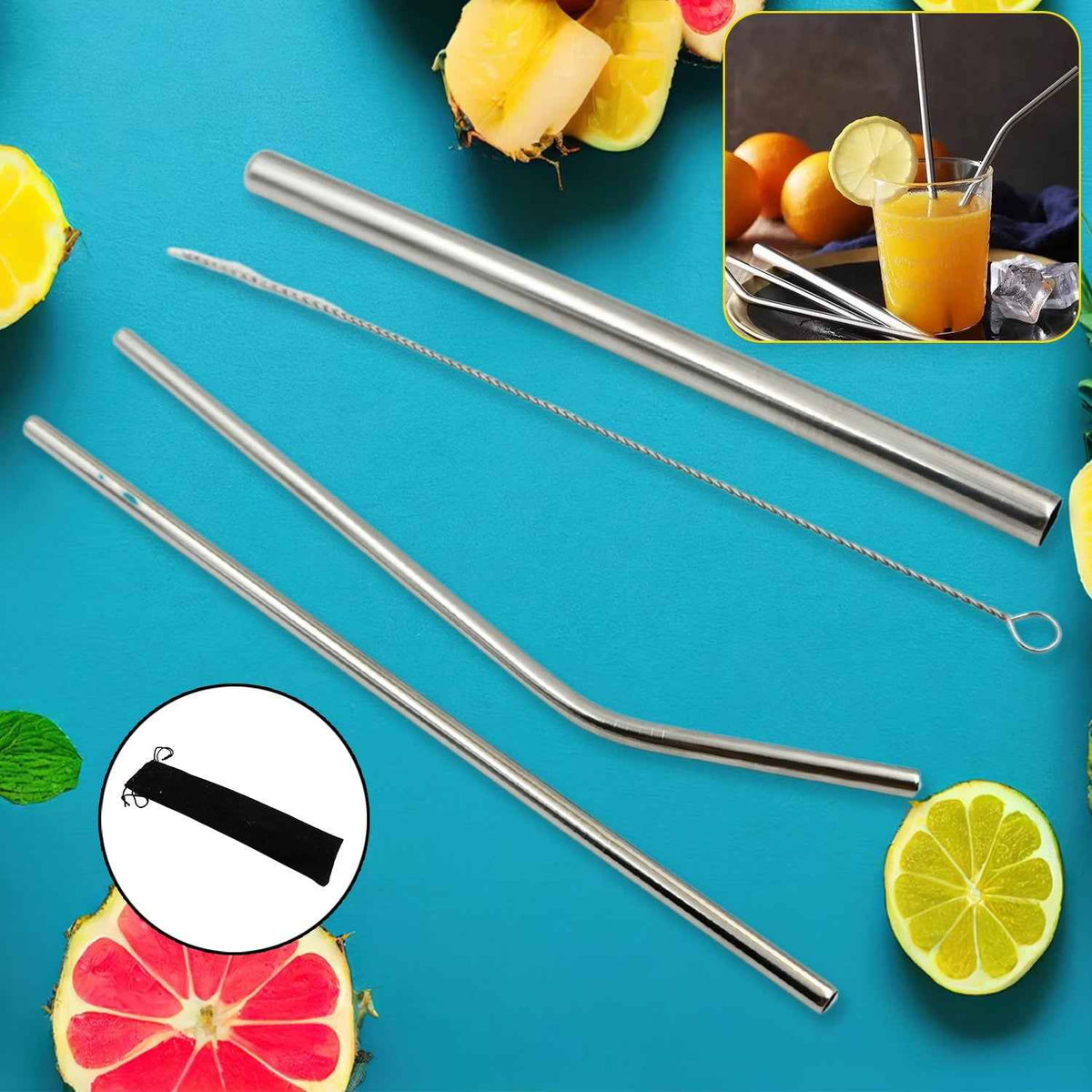 Stainless Steel Straws – Reusable Set with Travel Case | Happy Bathers