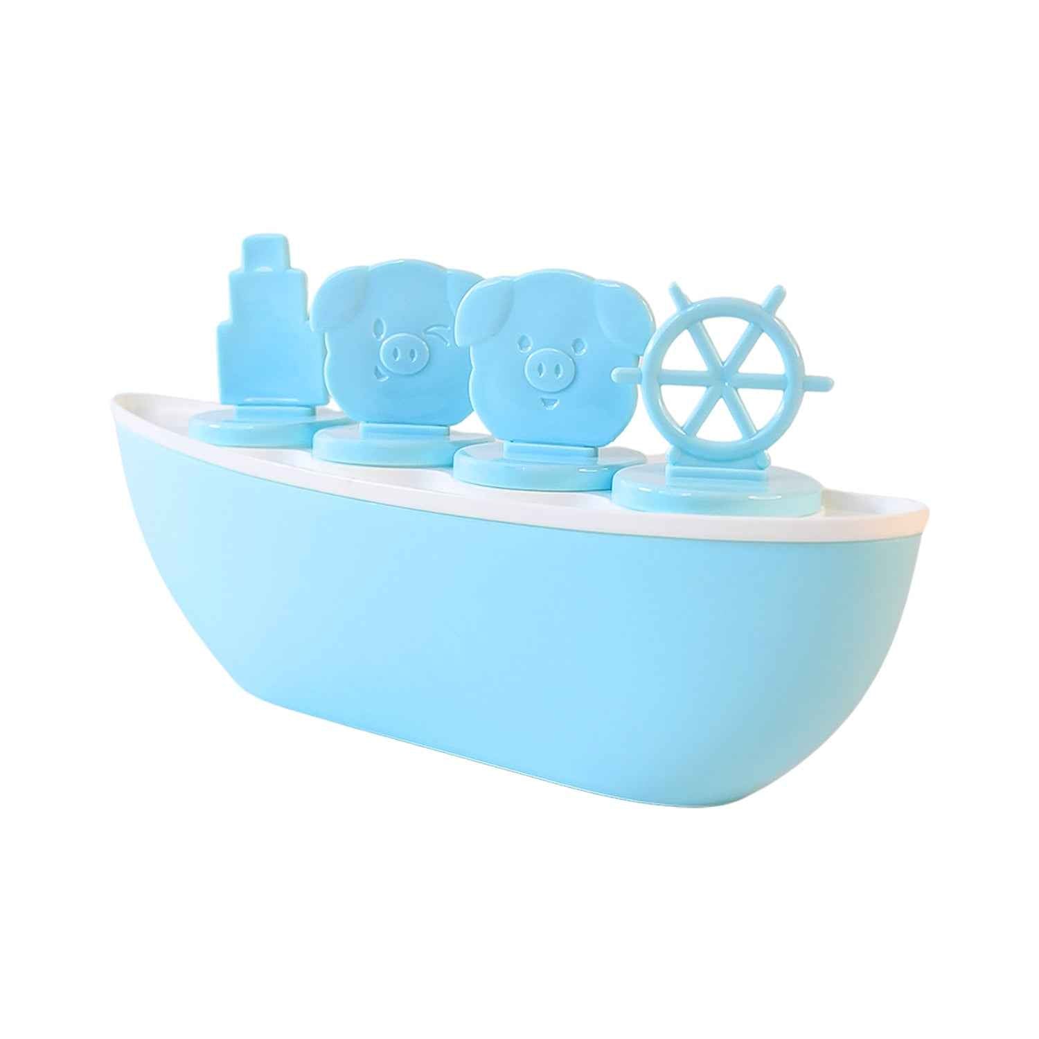 Boat-Shaped Ice Cream Mould with Piggy Design – 4 Cavity Popsicle Maker