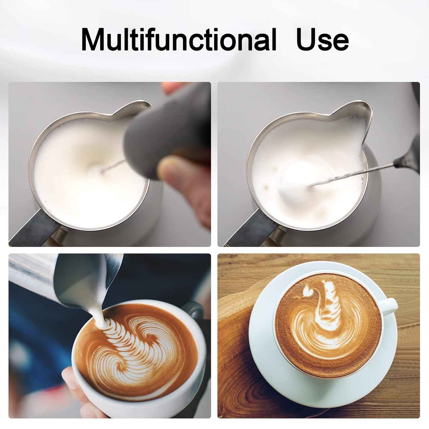 Handheld milk frother for latte and cappuccino foam making