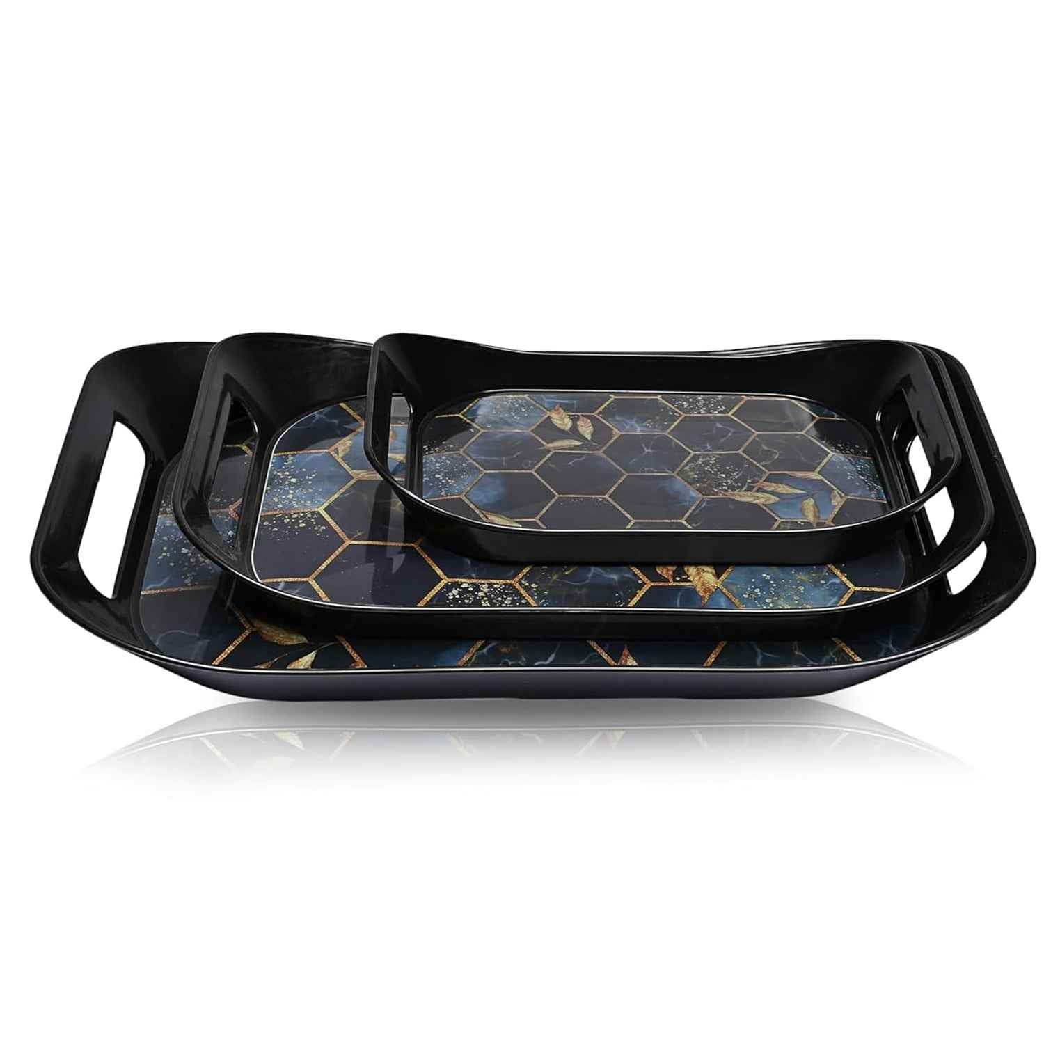 Plastic Serving Tray Set – Elegant Hexagonal 3-Piece Combo