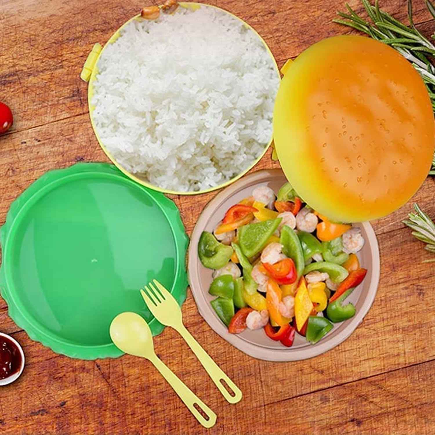 Burger Shape Lunch Box – Double Layer 1000ml for Kids | Lunchie Bunchie