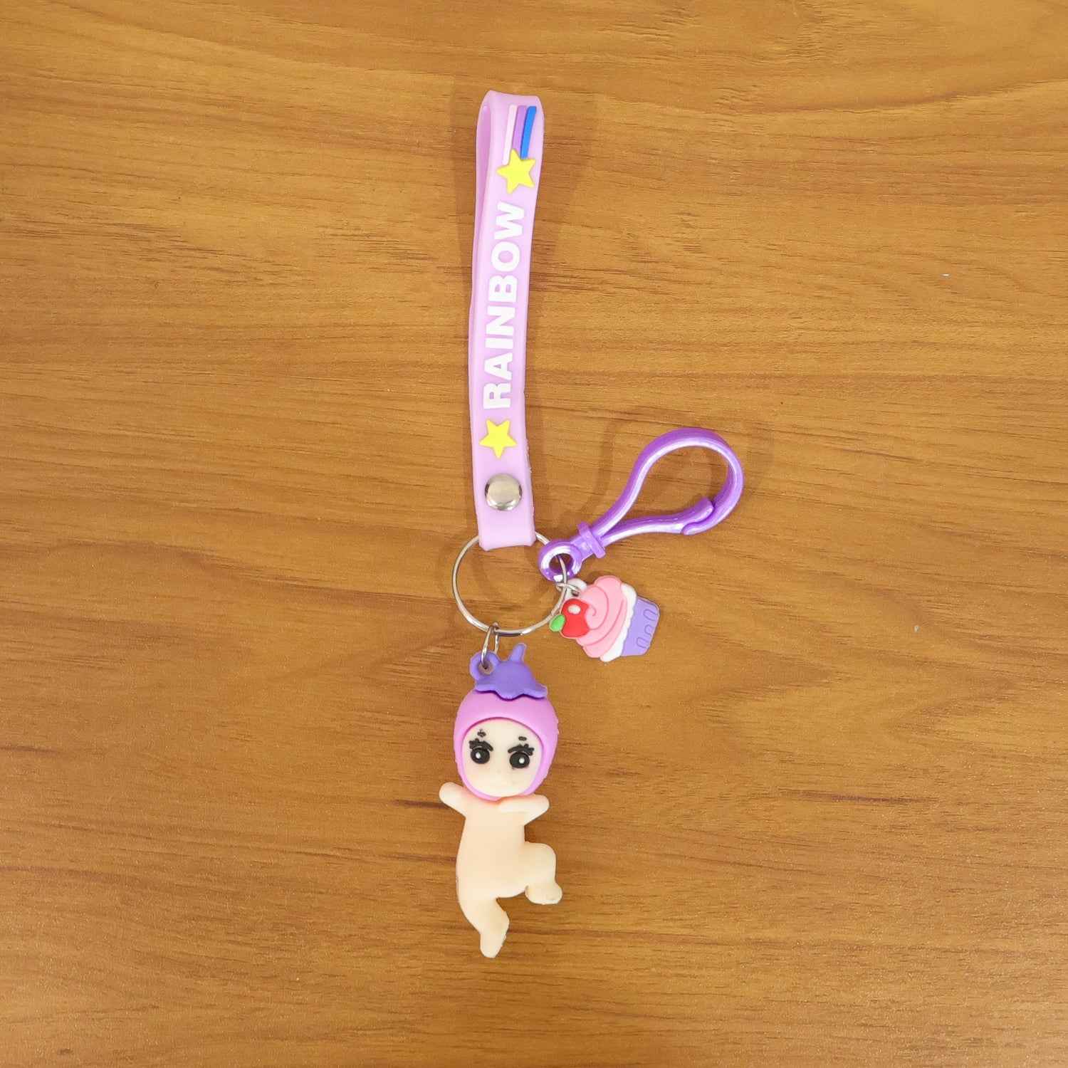 Doll Cupcake Keychain – Colorful Rainbow Strap Accessory