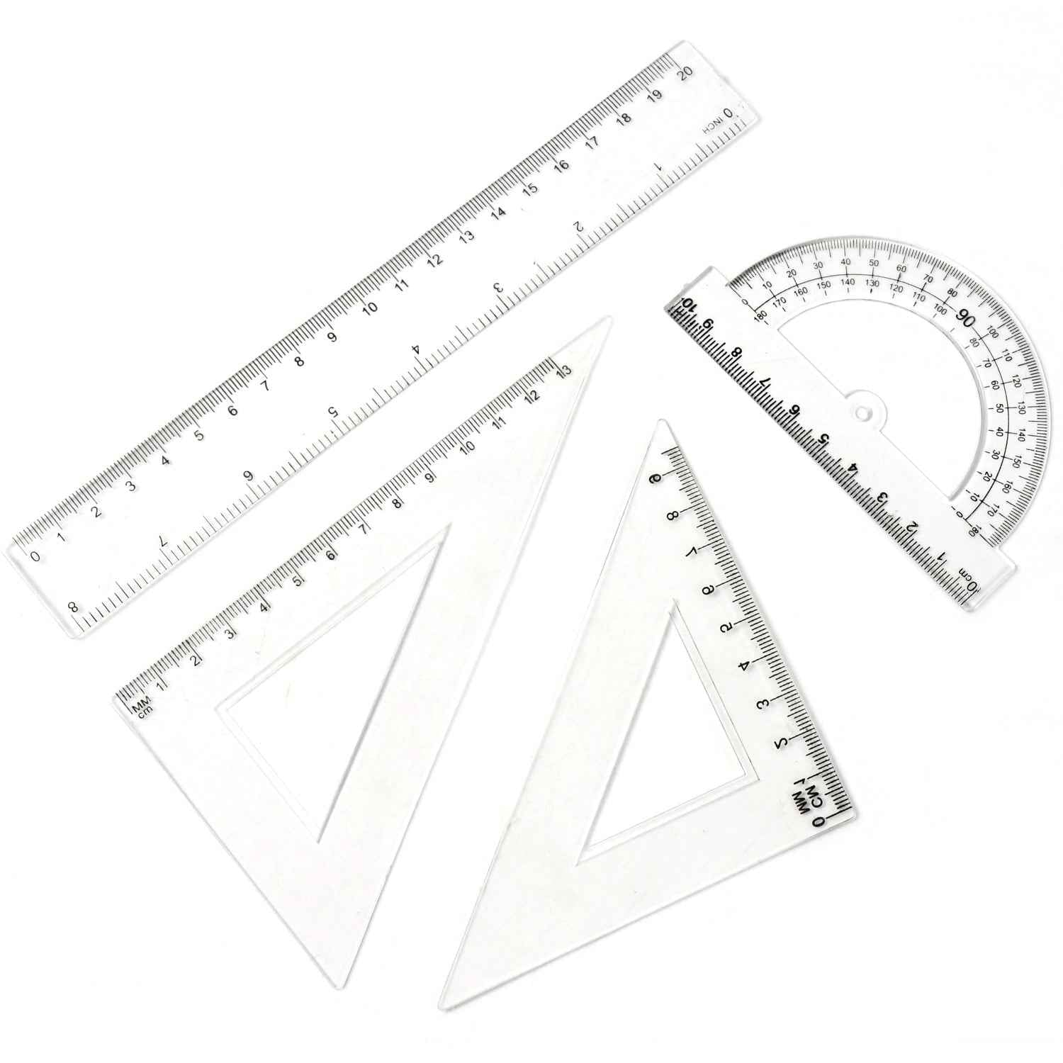 Plastic Geometry Set – Accurate Triangle Ruler & Protractor