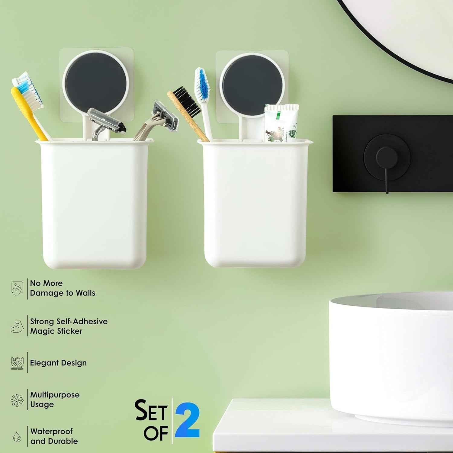 Bathroom Organizer Cups – Space-Saving Wall Mounted Set