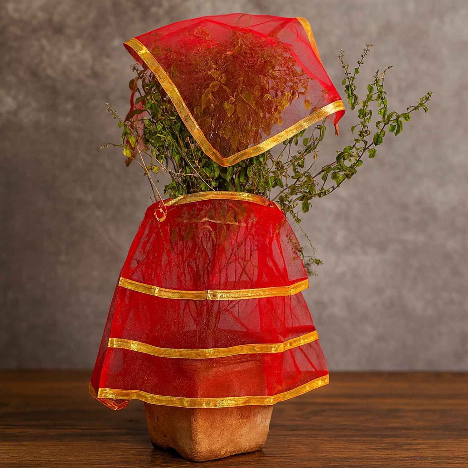 Tulsi Vastra Pooja Cloth – 2-Piece Premium Red Set with Gold Border