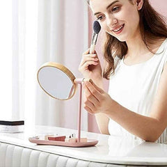 Tabletop Makeup Mirror – Modern Round Frame with Wooden Finish