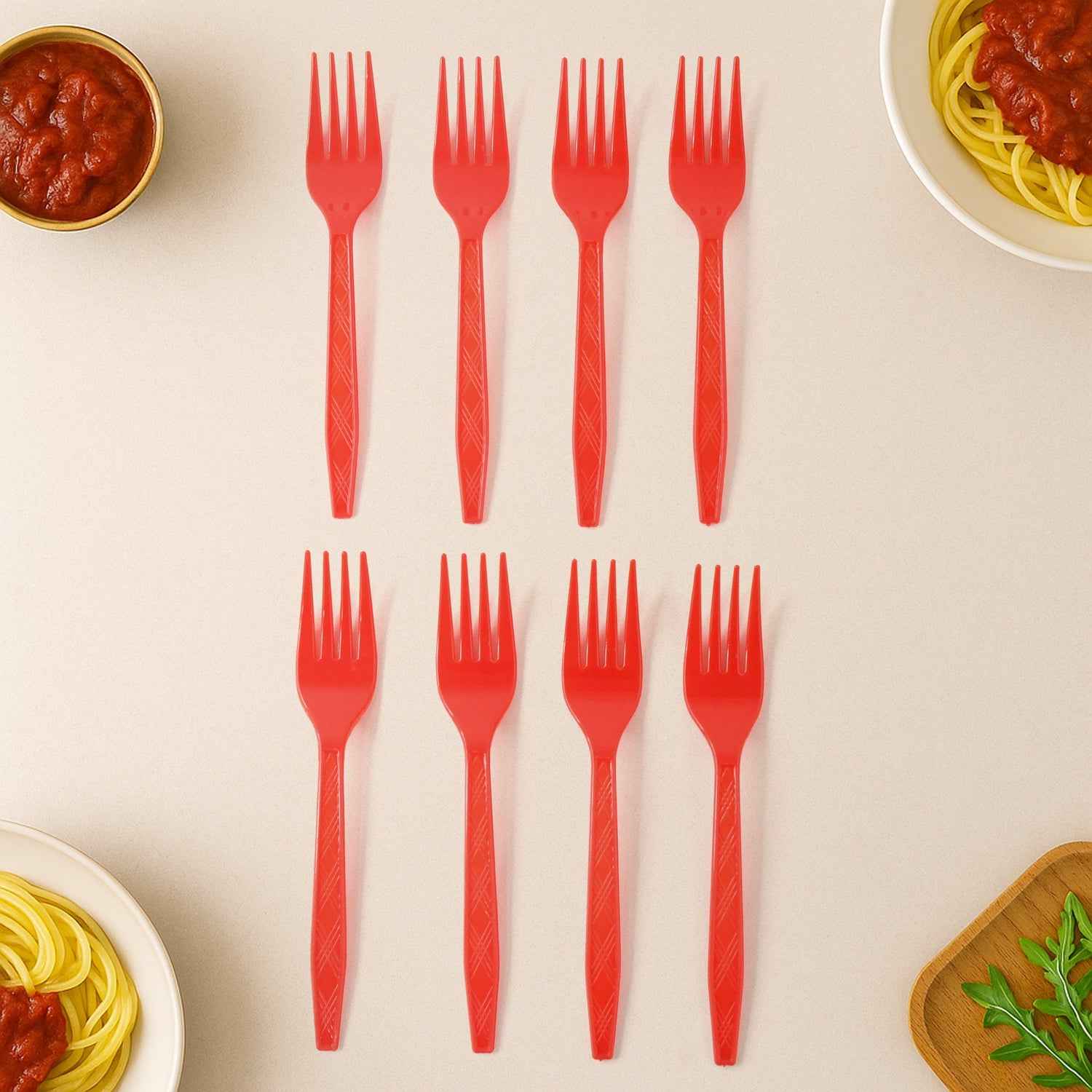 Red Disposable Plastic Forks – Durable & Reusable 8 Pack