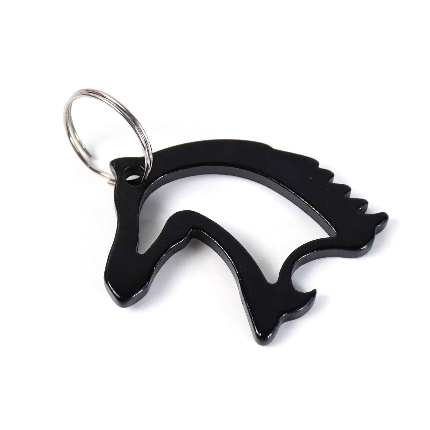 Metal keychain displaying majestic horse mane design