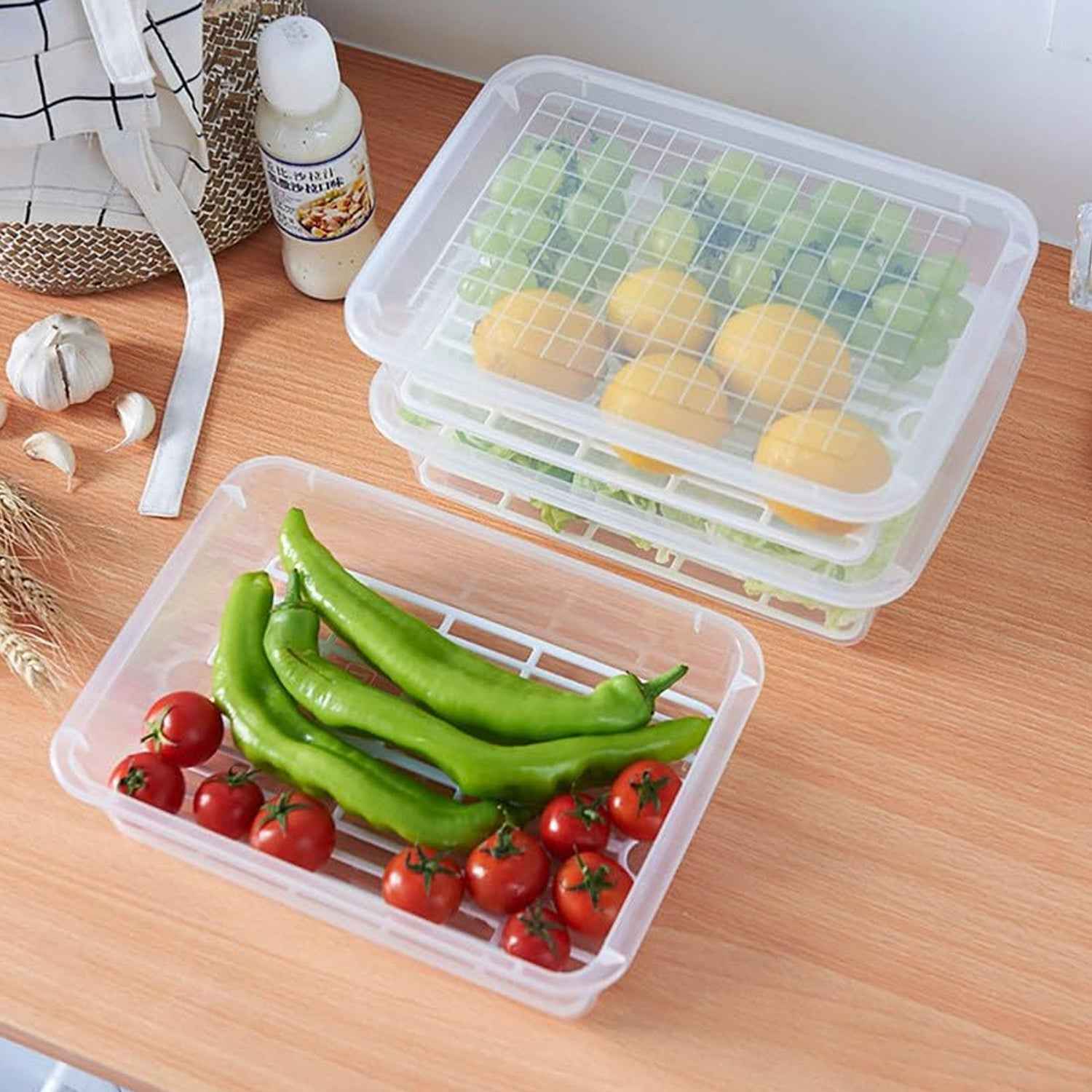 Plastic Food Storage Containers – Set of 3 with Drain Tray | Organivo