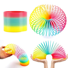 The Rainbow Slinky Toy fully extended, revealing all its vibrant spectrum of colours.