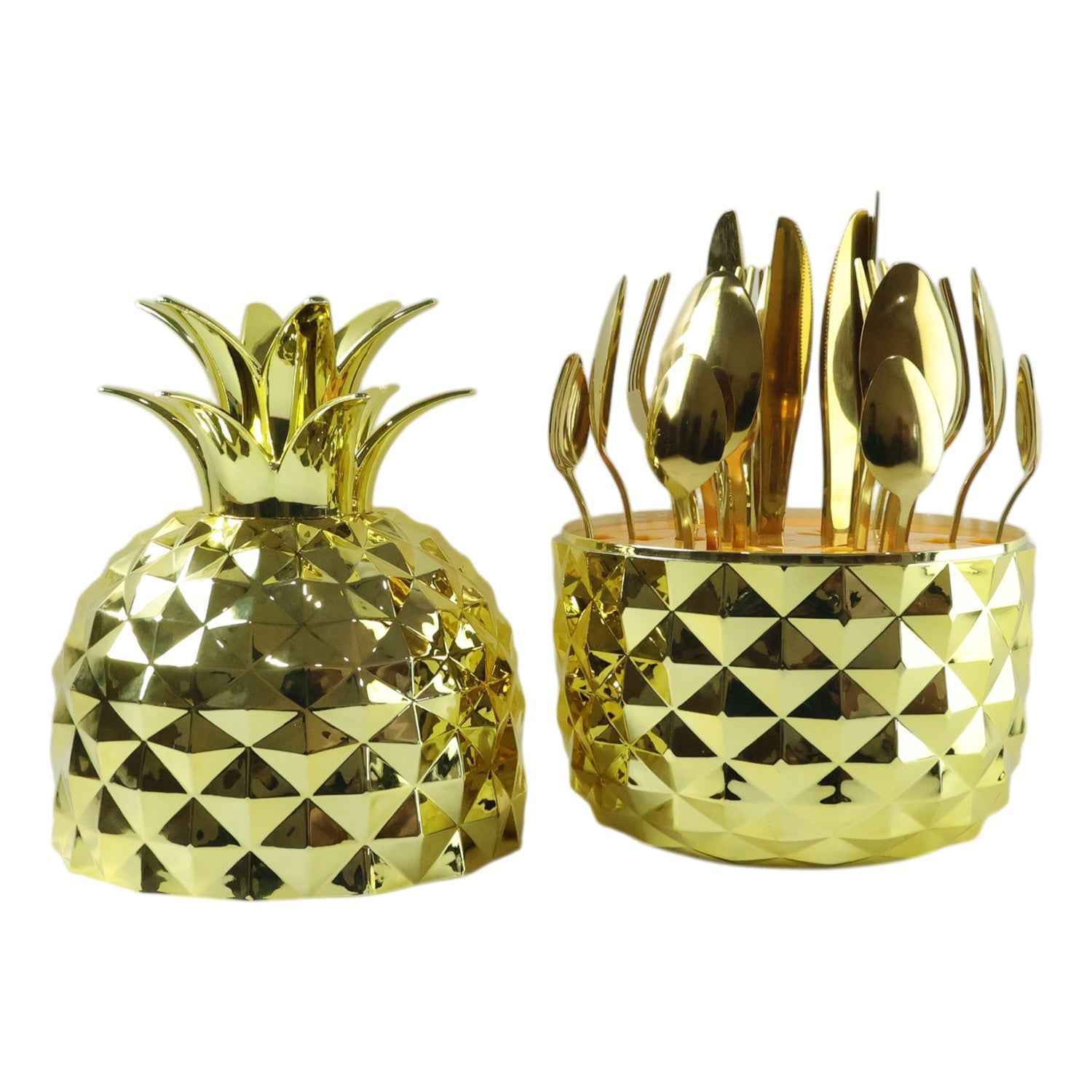 Gold Stainless Steel Cutlery Set – Luxury 24-Piece with Pineapple Stand
