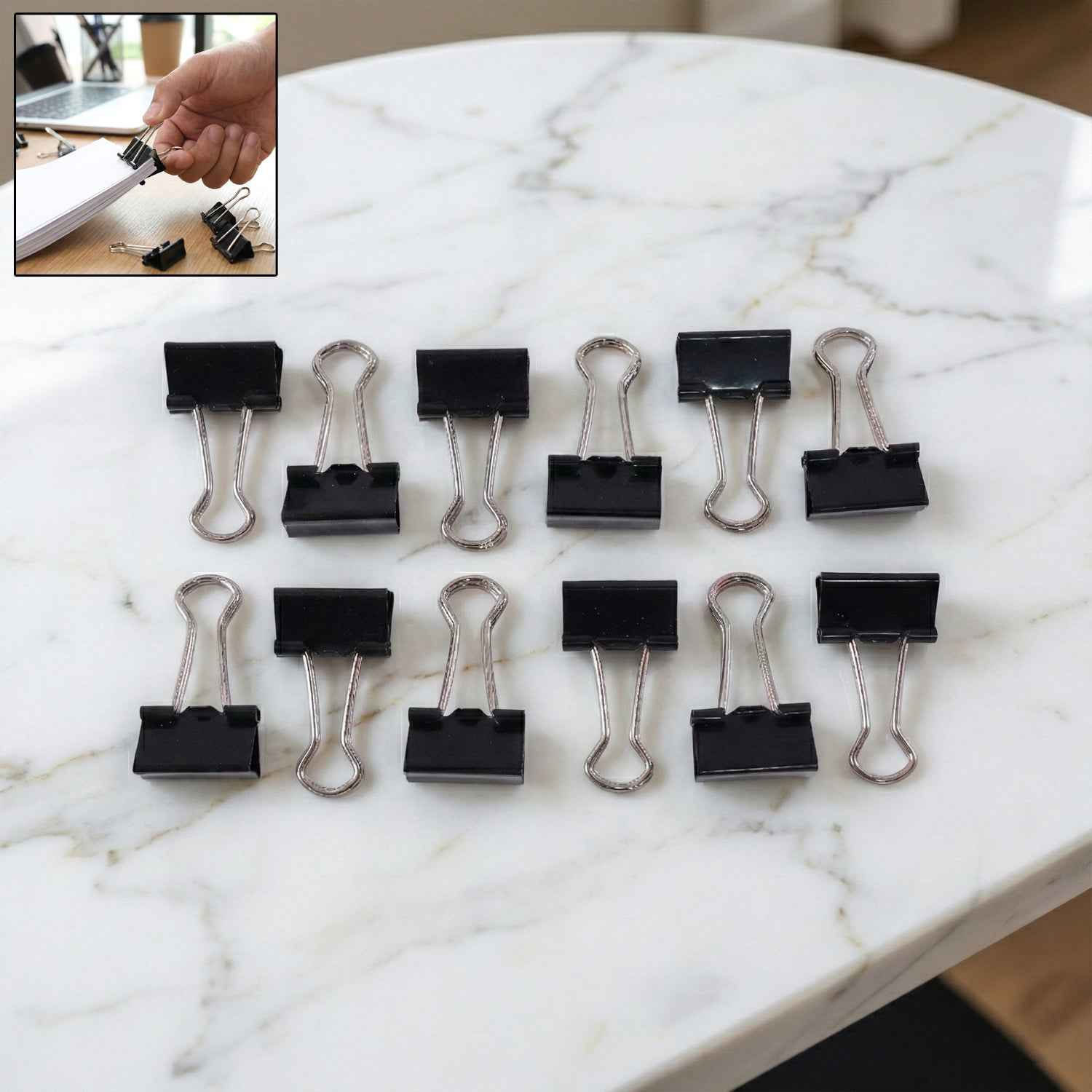 Black Metal Binder Clips 19mm – Strong 12-Piece Set