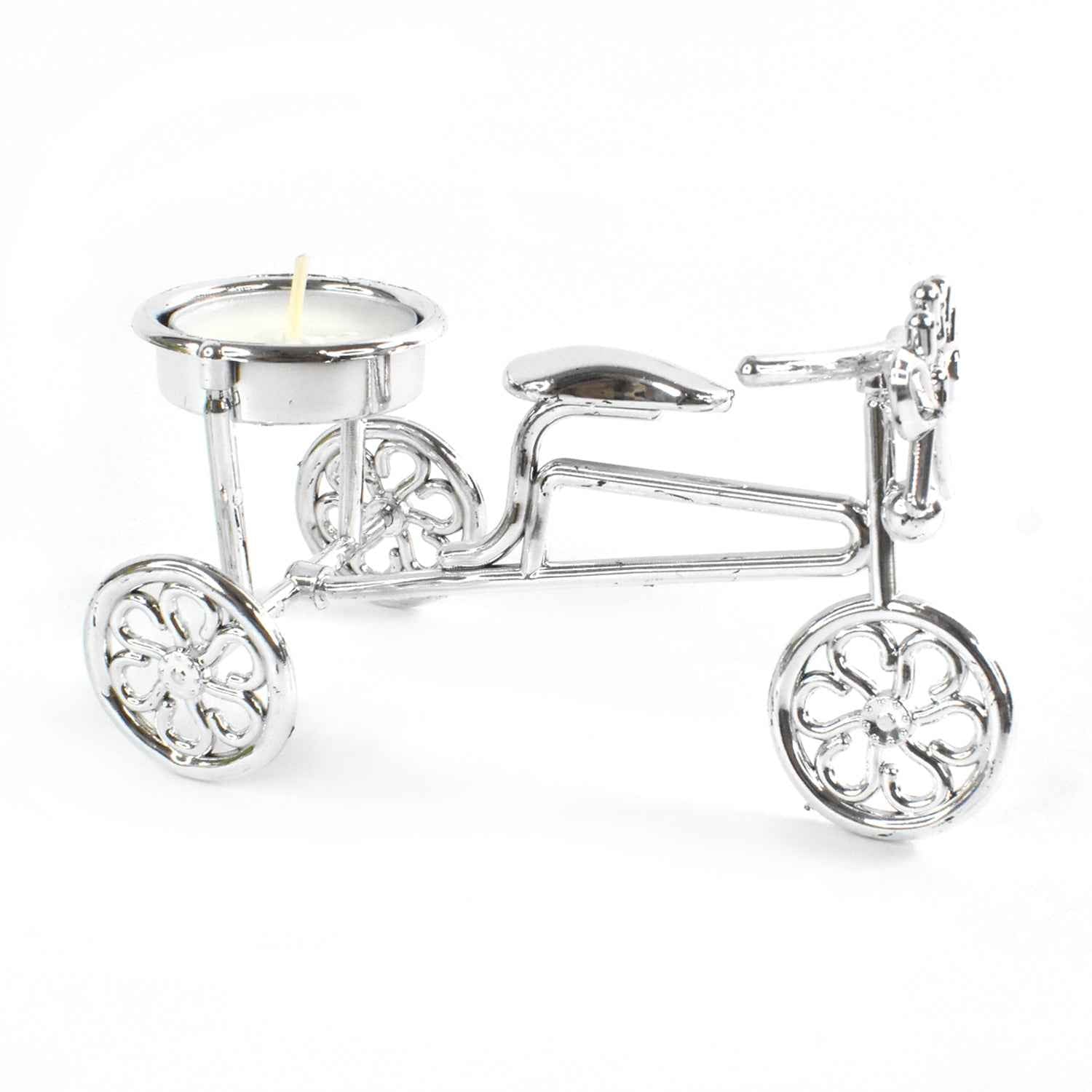 Decorative cycle tealight stand with candle enhancing living space ambiance
