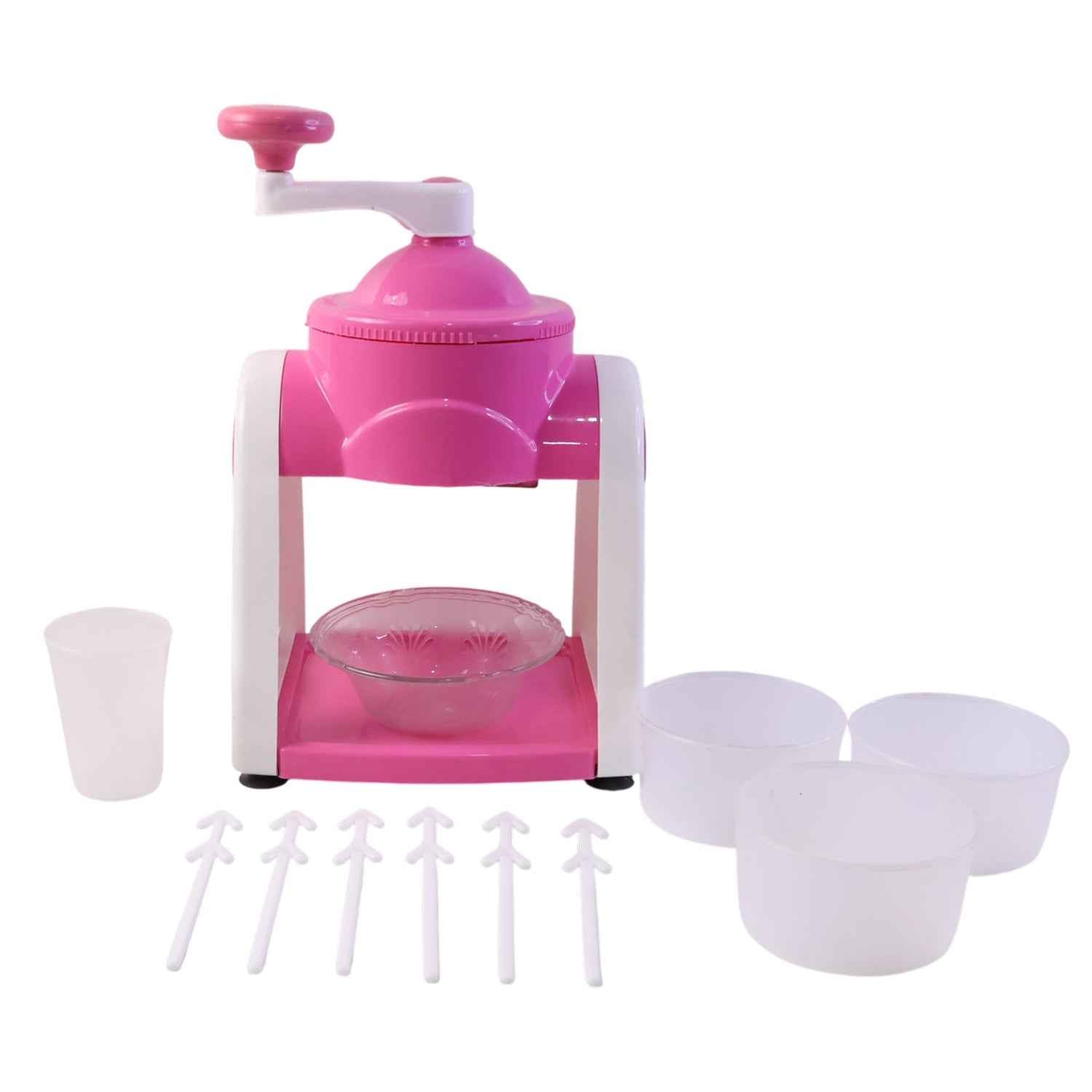 Manual Ice Crusher – Compact Pink Ice Shaver with Hand Crank