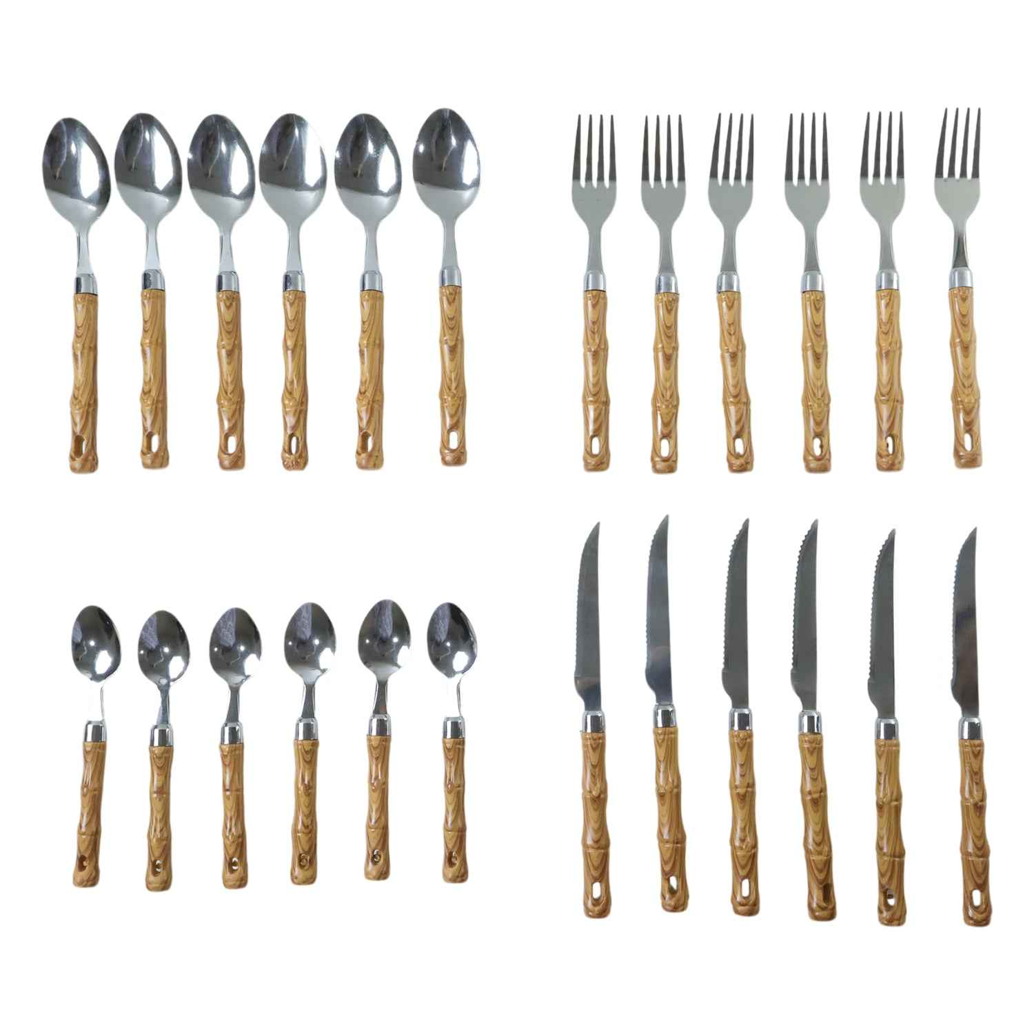 Stainless Steel Cutlery Set – Elegant Wooden Handle, 24 Pieces