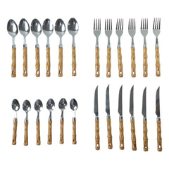 Stainless Steel Cutlery Set – Elegant Wooden Handle, 24 Pieces