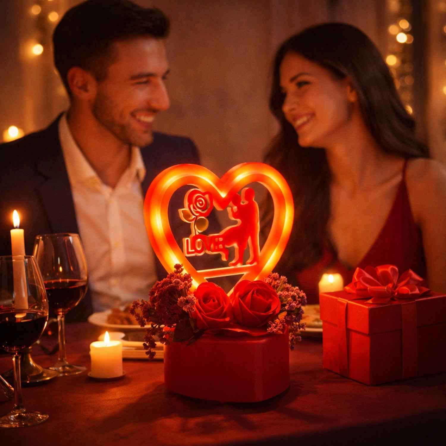 Heart Love Decorative Showpiece – Elegant Golden Rose Gift Set