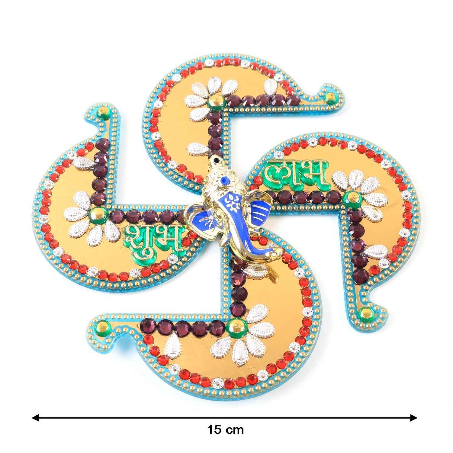 Golden Swastik Shubh Labh Wall Hanging – Ganesh Idol Decor for Prosperity