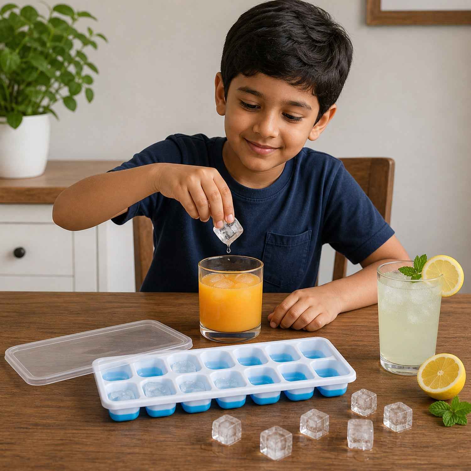 Multipurpose Plastic Ice Cube Tray Ð 14-Grid with Lid for Easy Freezing