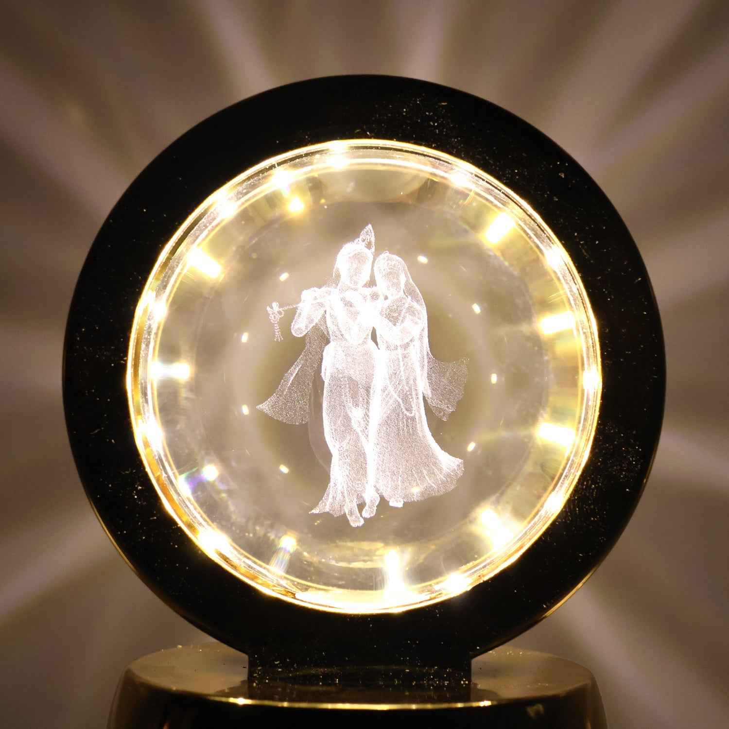 Radhe Krishna Crystal Ball Night Light – 360° Rotating LED Lamp