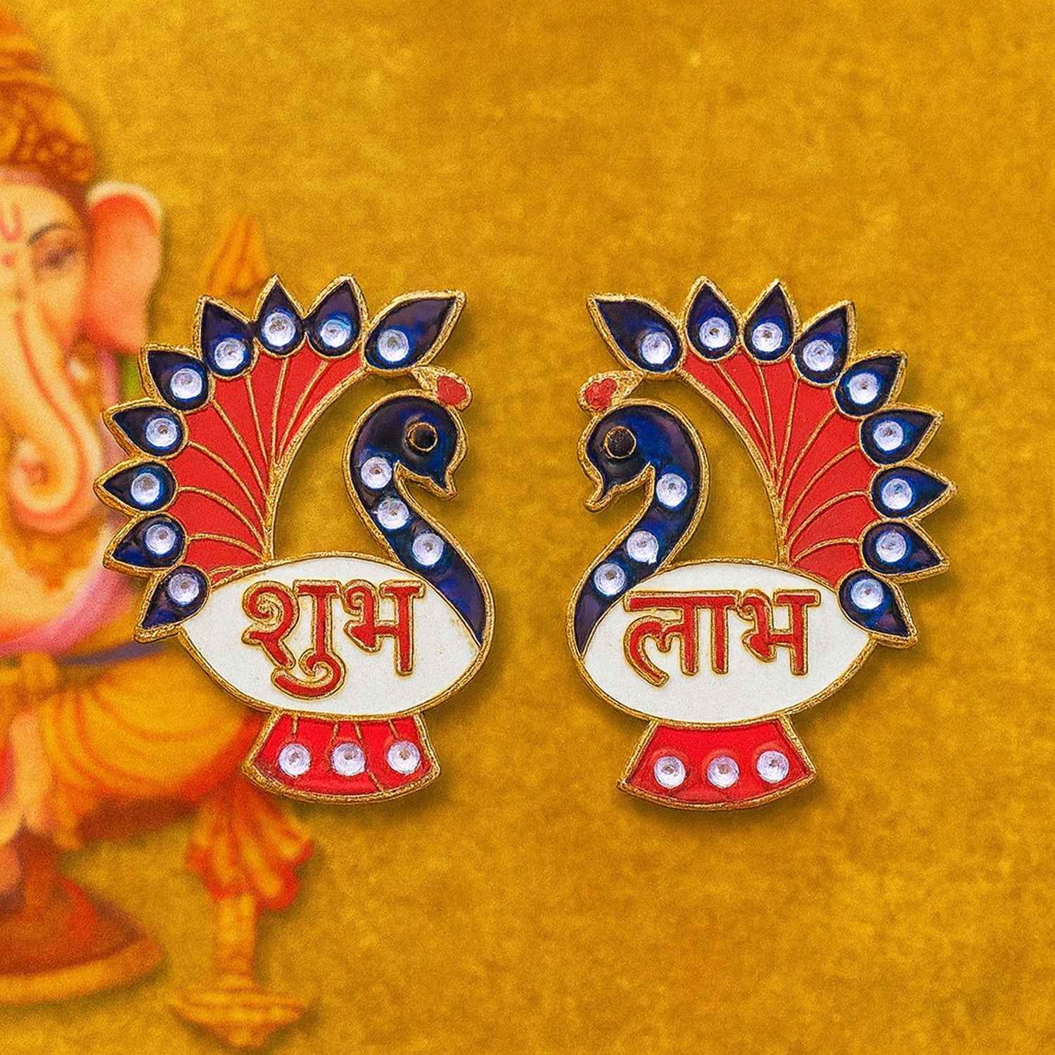 Peacock Wall Hanging Set – Traditional Shubh Labh Decor for Festivals