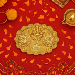 Ganesh Embossed Roli-Chawal Kumkum Chopra – Antique Gold Finish