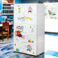 Packory kids plastic chest of 6 drawers with white finish and colourful graphics