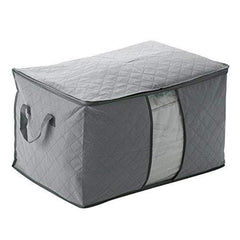 Quilted storage bag folded flat for compact storage when not in use.