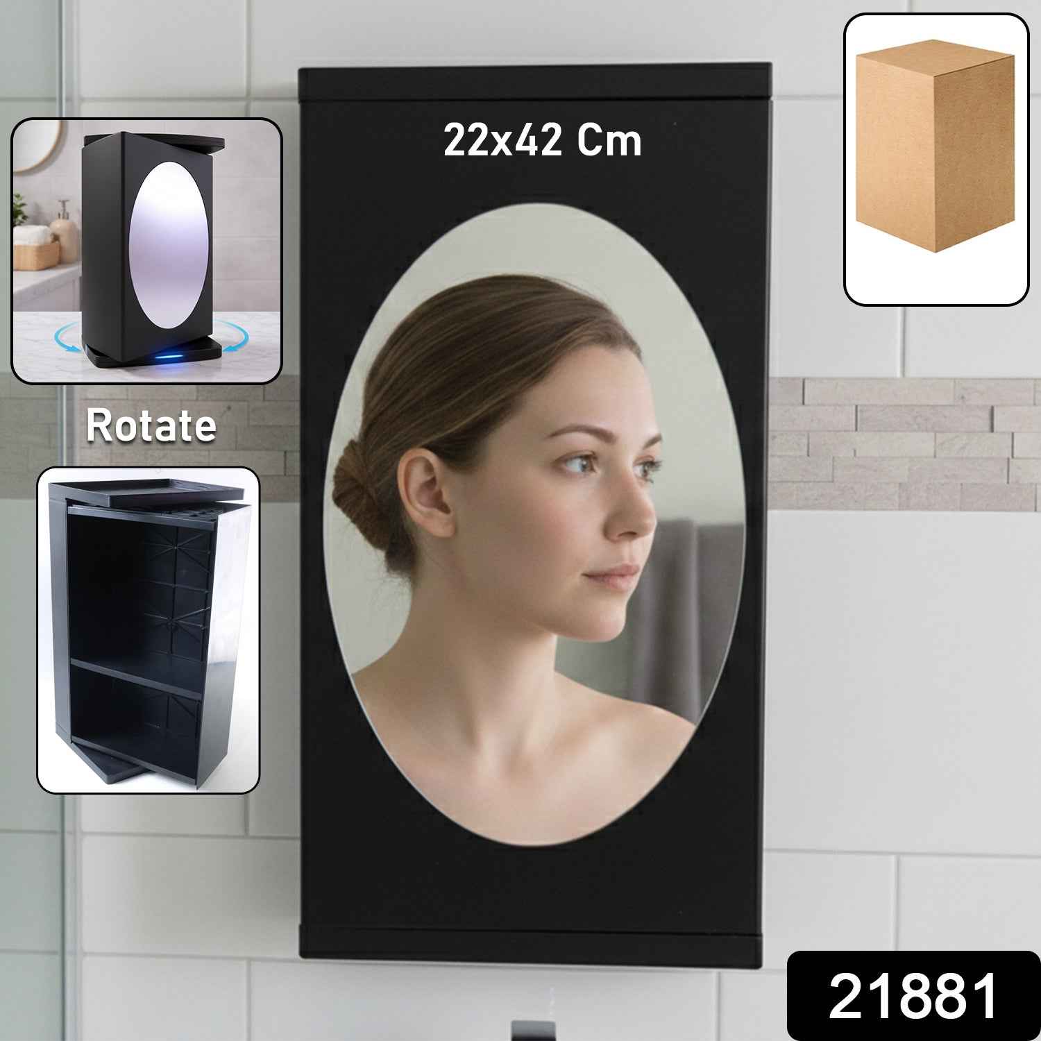 Rotating Storage Cabinet with Mirror – Space-Saving Wall Organizer