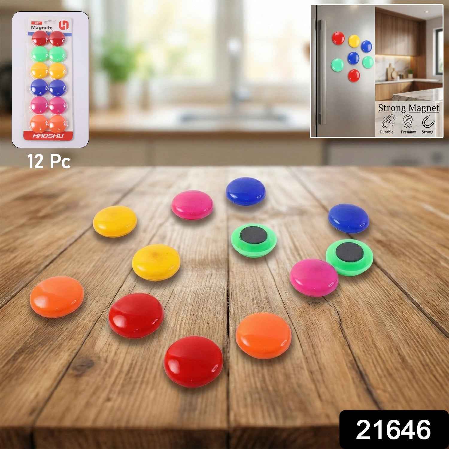 Round Refrigerator Magnets – Strong Colorful 12 Pc Set
