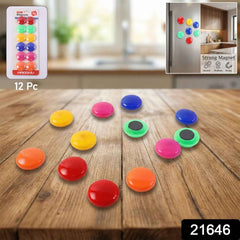 Round Refrigerator Magnets – Strong Colorful 12 Pc Set