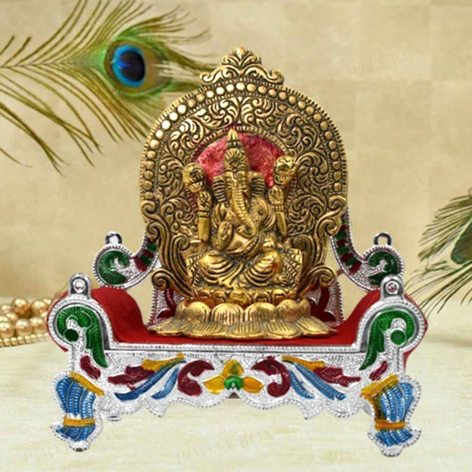 Beautiful Bal Gopal Singhasan with intricate carvings, perfect for a home temple.