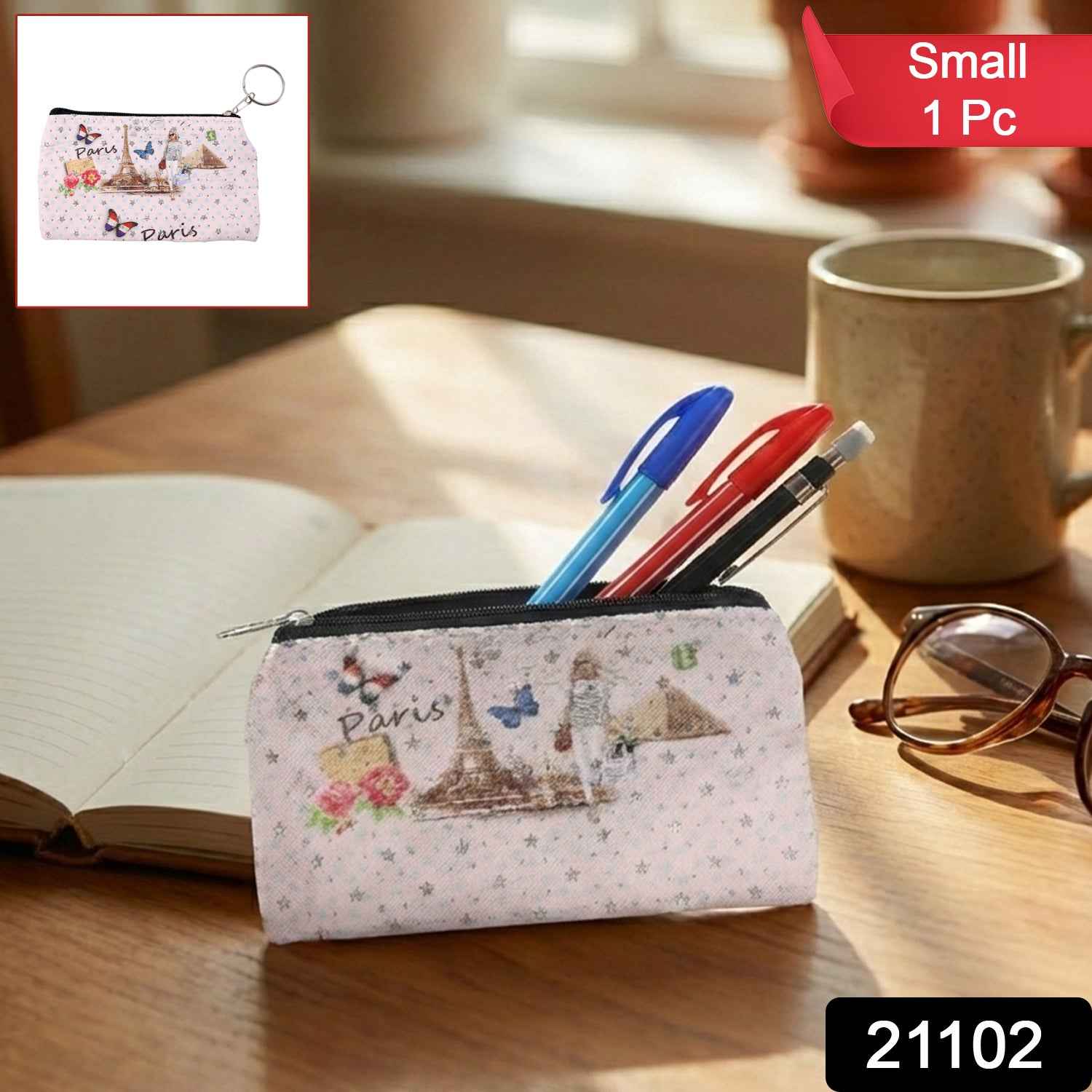 Paris Print Zipper Coin Pouch – Compact & Stylish Storage
