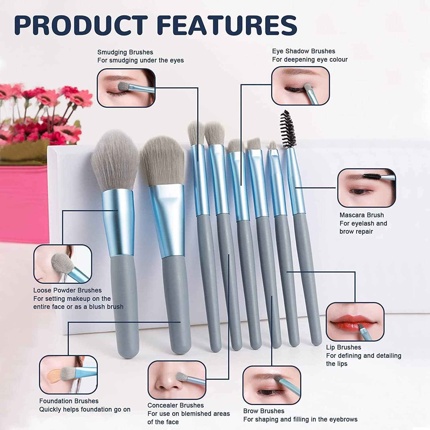 Mini Makeup Brush Set – 8-Pc Portable Synthetic Kit | BeautyBare