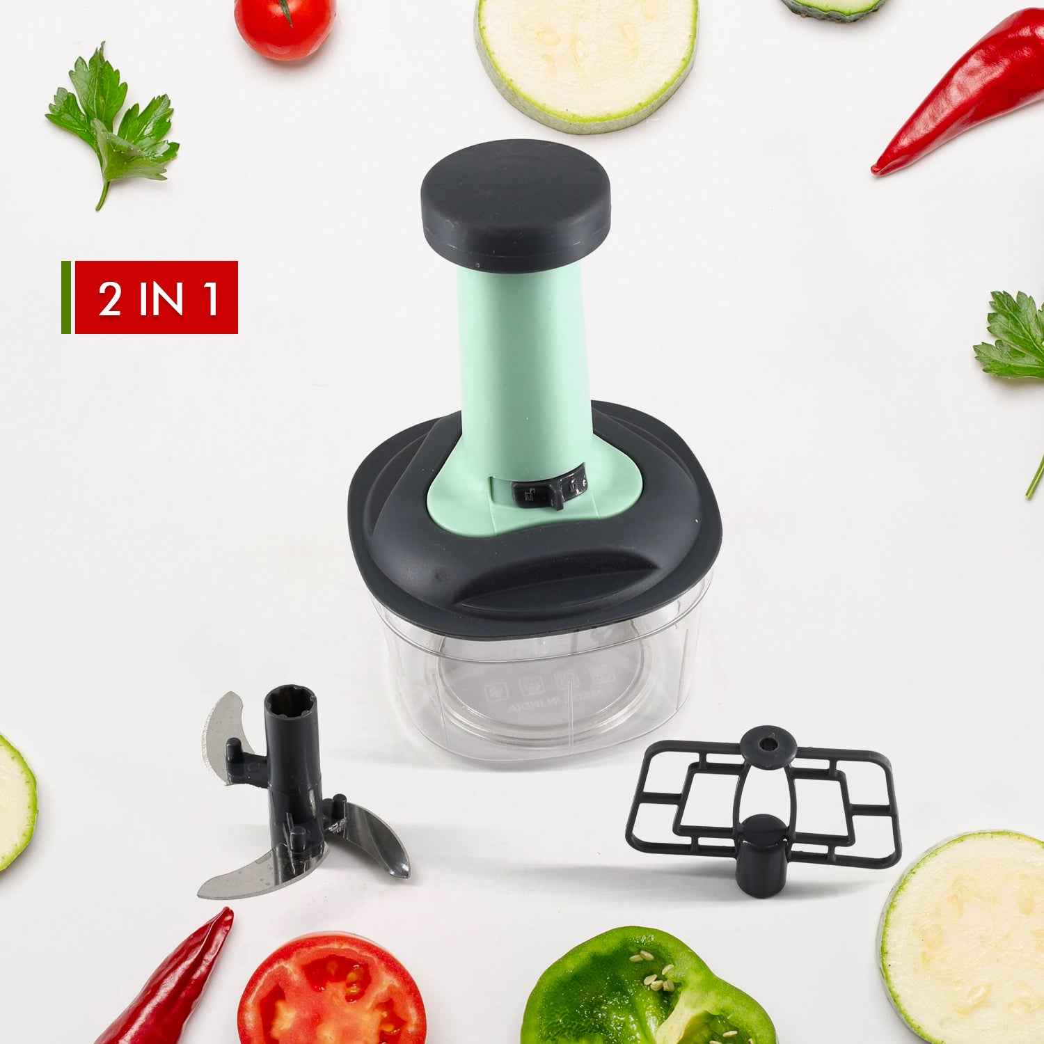 Manual Food Chopper – 3-Blade Hand Push Vegetable Cutter | Quickslice