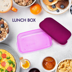 Durable plastic tiffin box, perfect for carrying food to school or work.