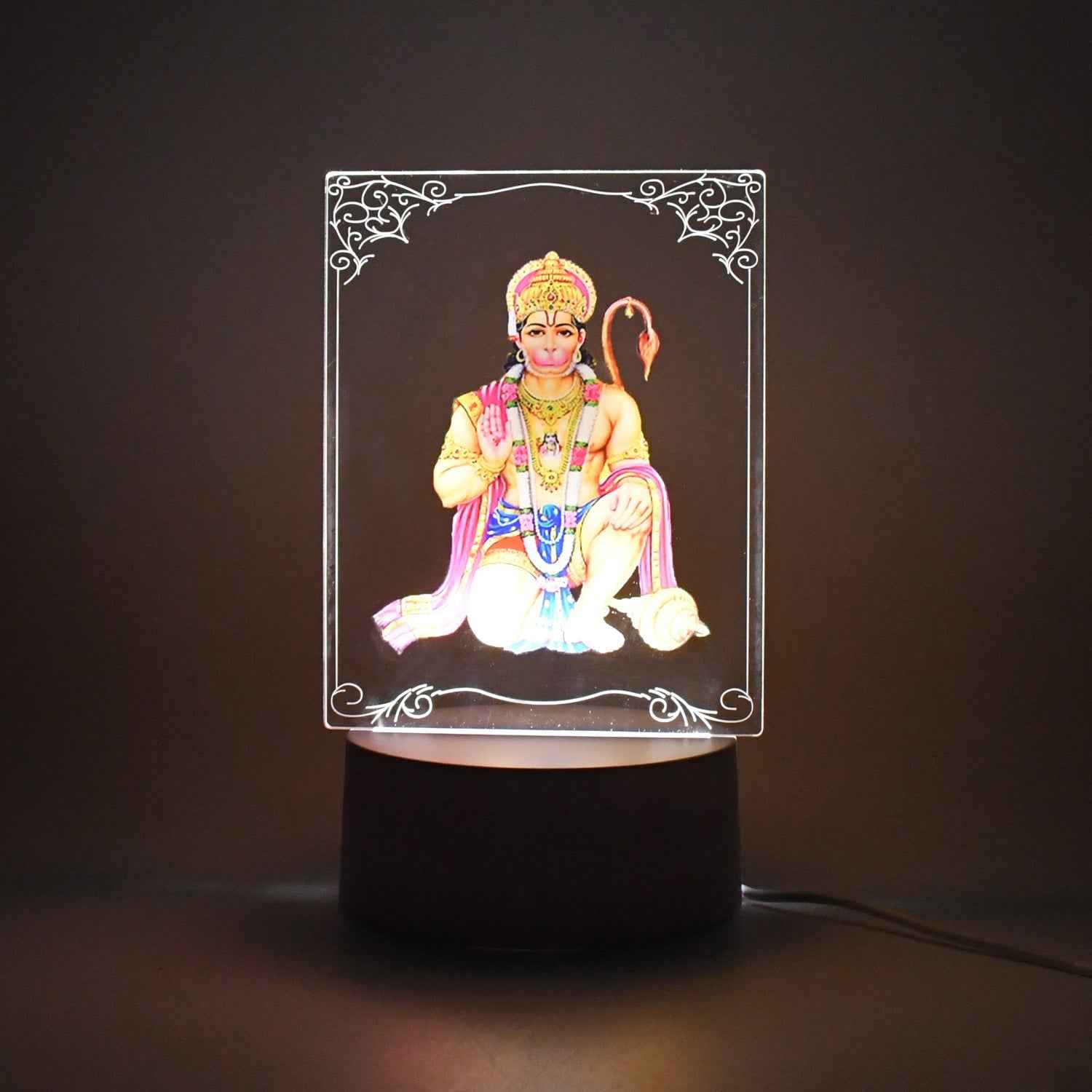 3D Lord Hanuman Frame with Soft White LED Light – Spiritual Decor