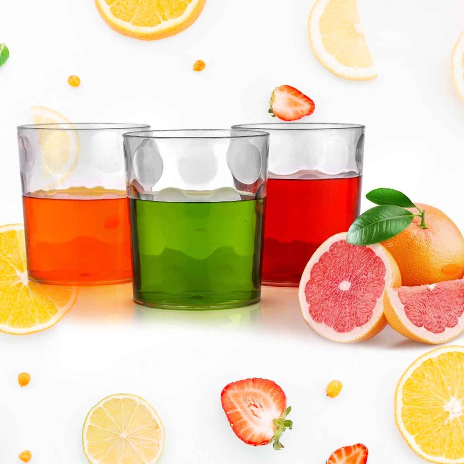 Table setting featuring TableNest's elegant unbreakable juice and water tumblers.