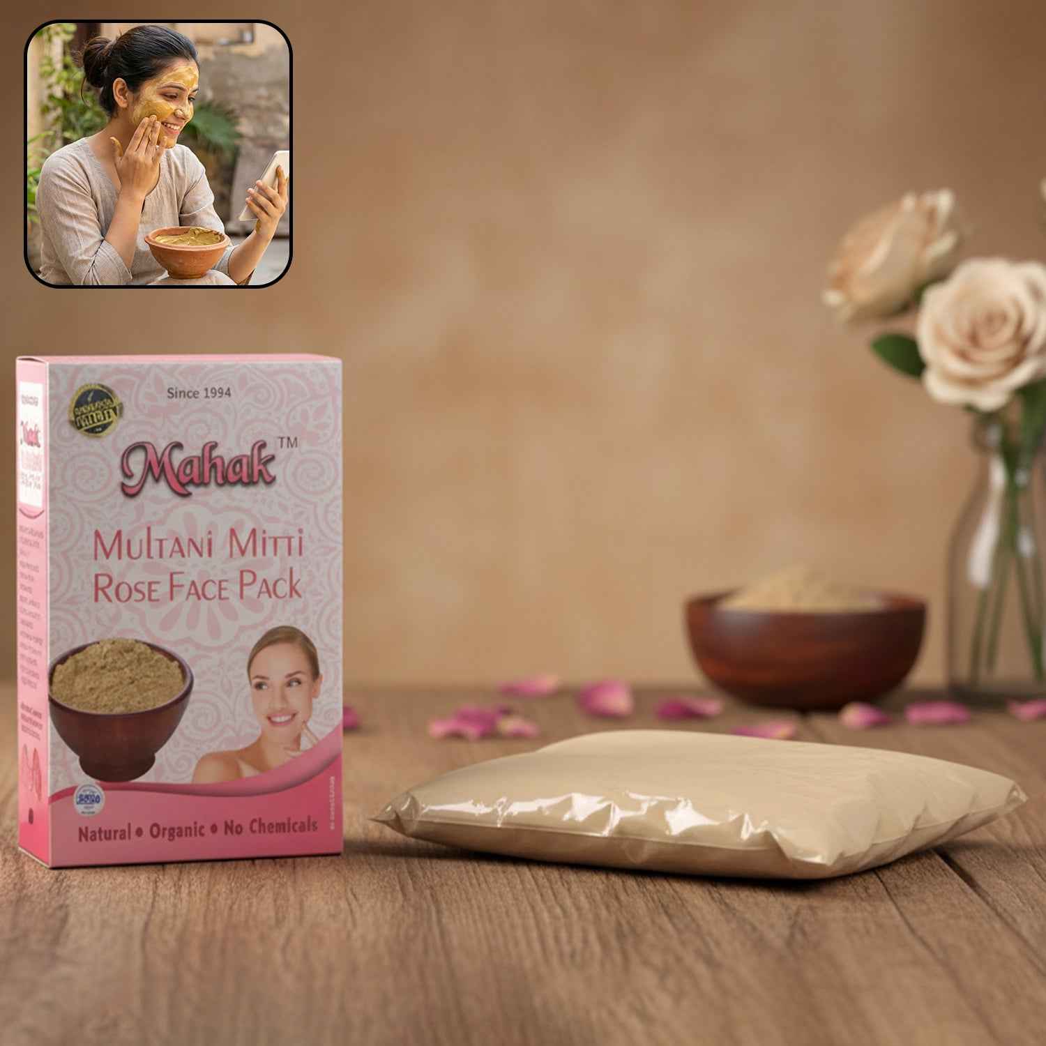 Multani Mitti & Rose Face Pack – Herbal Deep Cleansing 80 gm