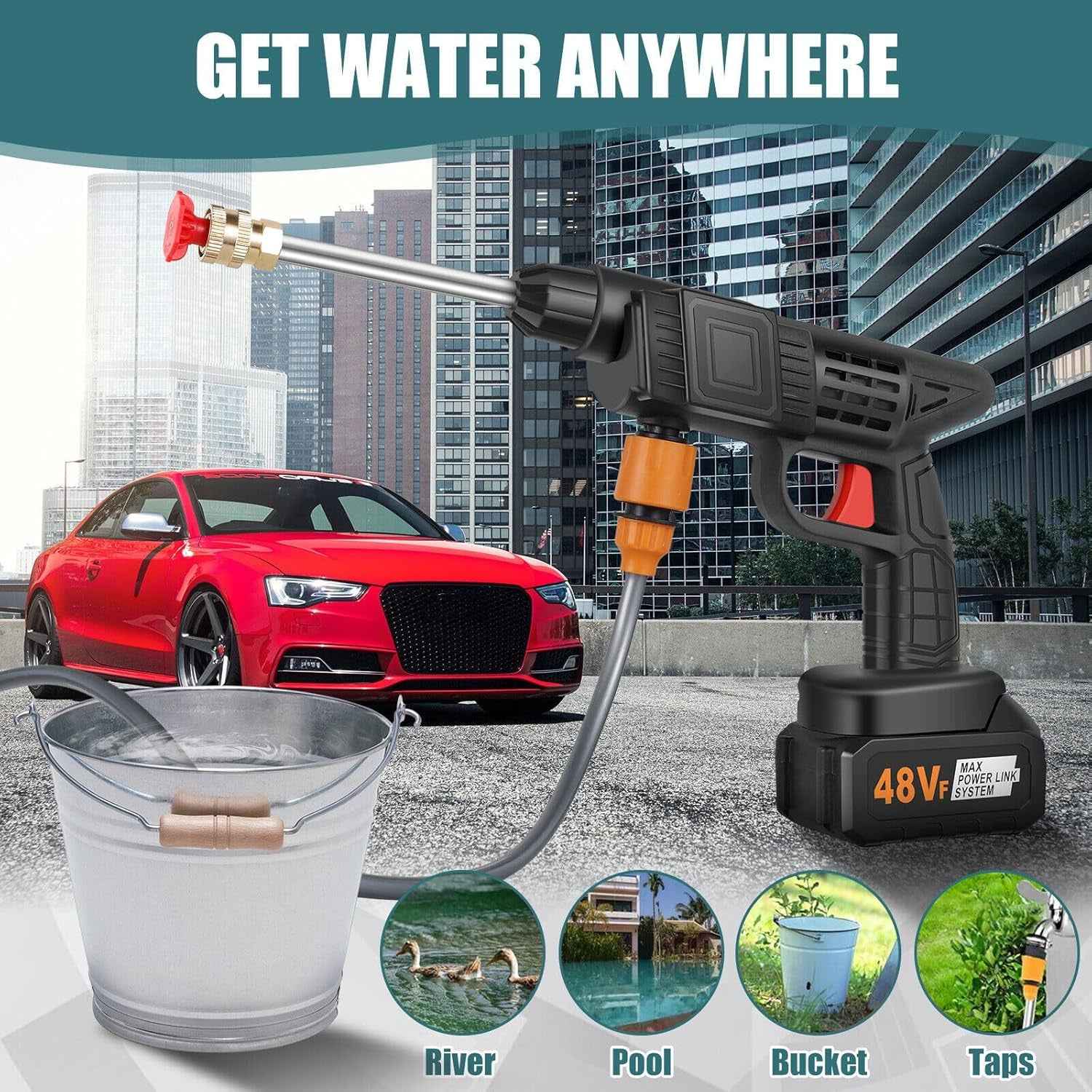Carivox 48V cordless pressure washer for deep cleaning.