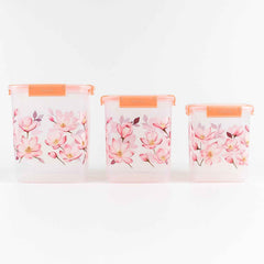 Airtight Food Storage Set – Square Floral Design, 3 Pcs