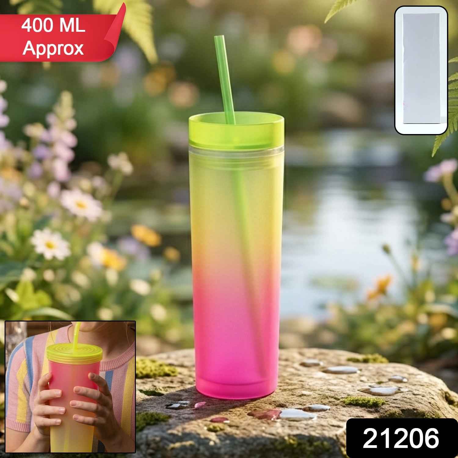 Gradient Plastic Drinking Tumbler – Reusable & Spill Proof