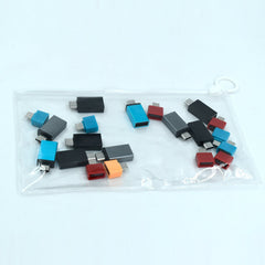 PHOBIA OTG adapter pack with Type C and Micro USB connectors shown with the zip pouch.