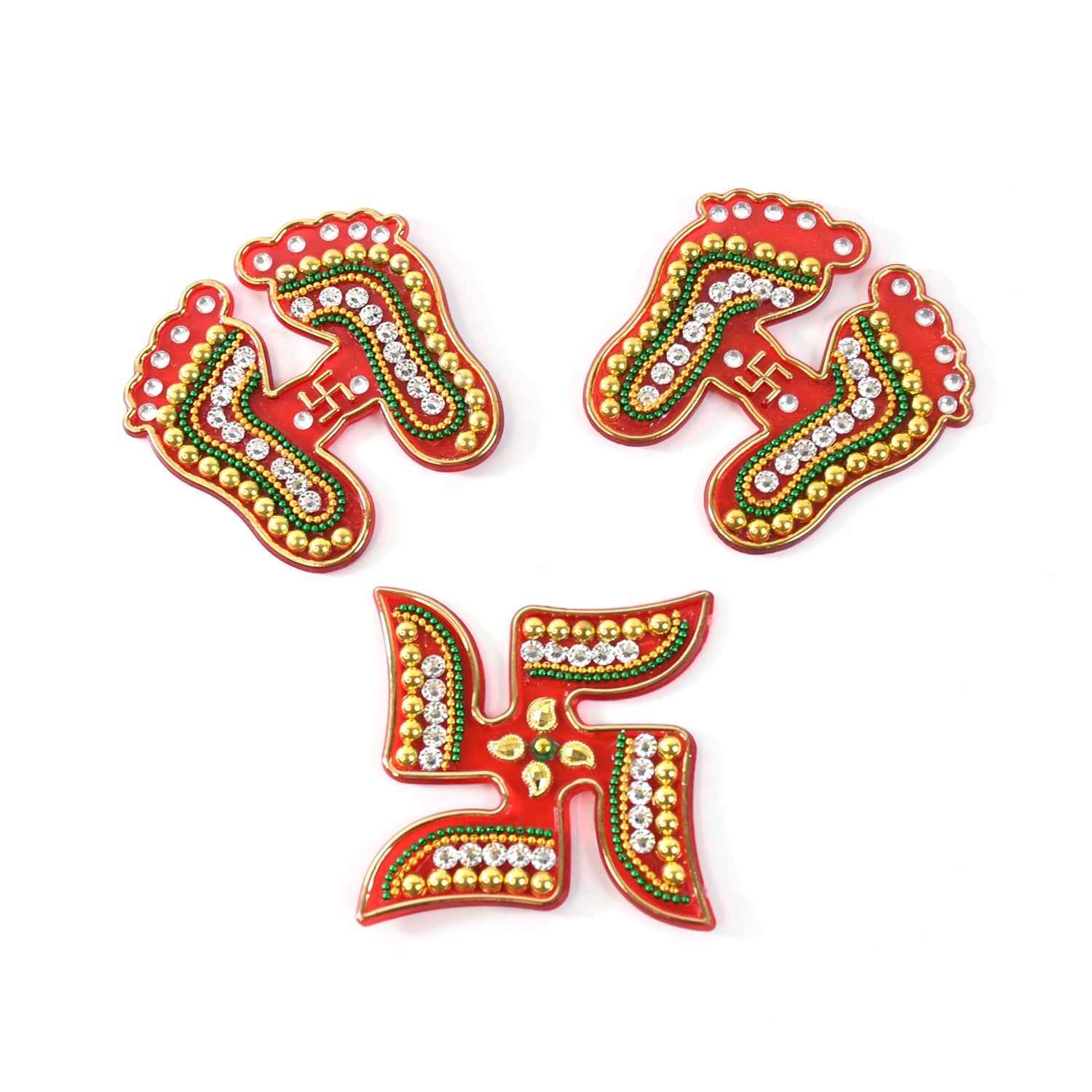 Laxmi Charan & Swastik Decorative Sticker Set – 3pc Festive Rangoli