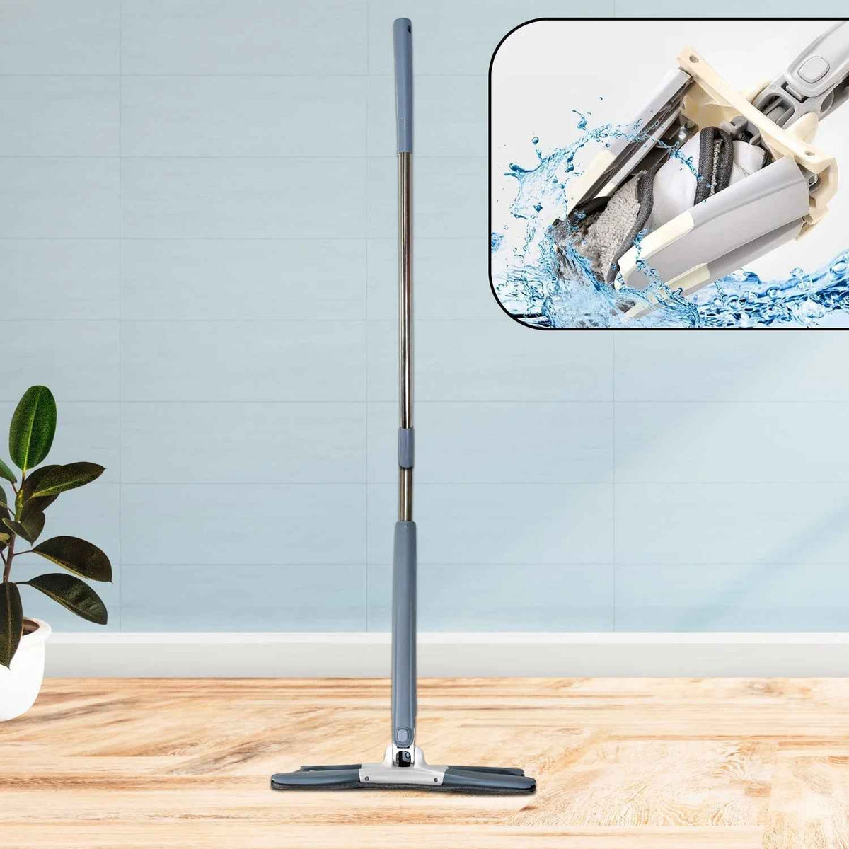Flat Mop – 360° Rotating Head, Easy Squeeze | Velvet Wipe
