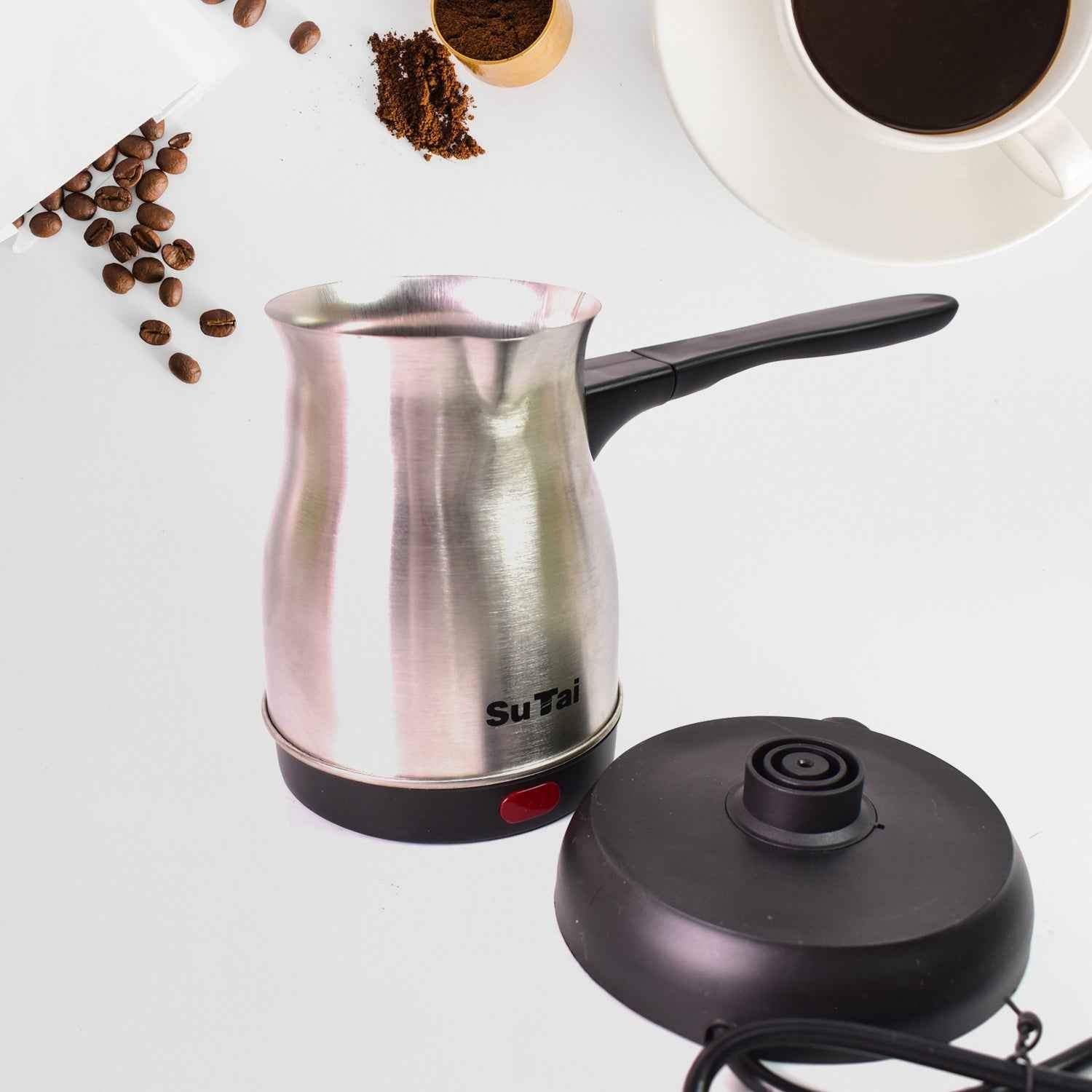 Electric Coffee Maker with its lid open, showing the spacious 800ml interior for brewing.