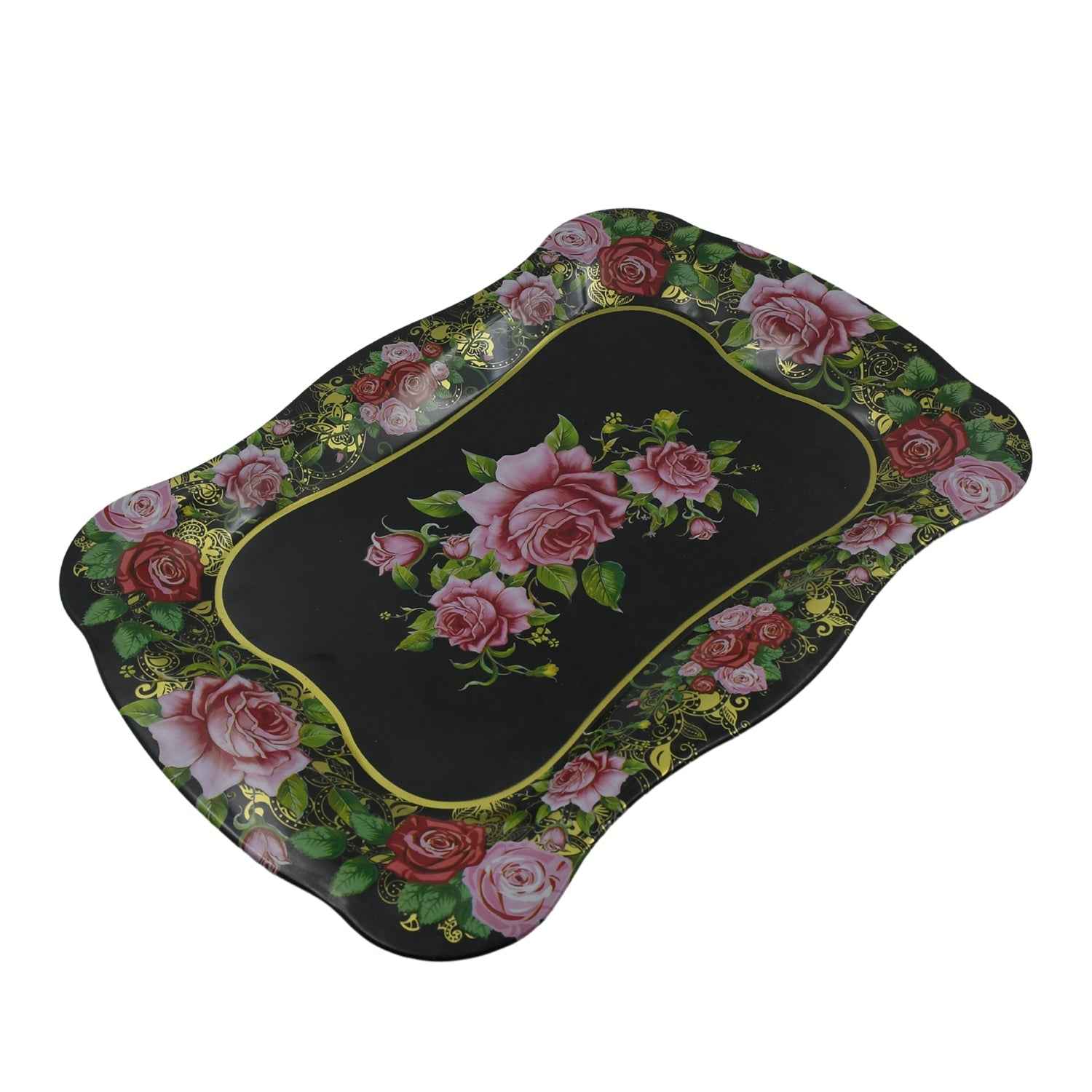 Stainless Steel Serving Tray – Floral Design, Durable | Tidy Table